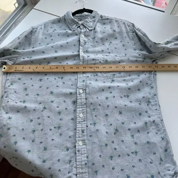 Brooks Brothers Red Fleece Linen Blend Shirt Men's Large Blue Floral Long Sleeve - Picture 5 of 10